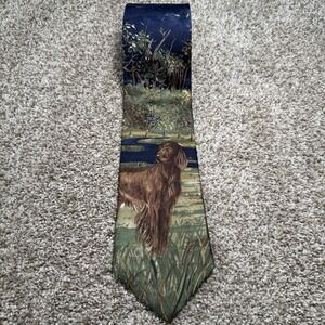 Van Heusen 417 Mens Irish Setter Scenery Made In USA Italian Silk Tie